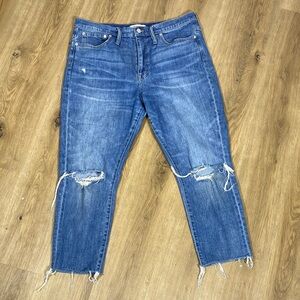 Madewell High-Rise Slim Crop Boyjean Ripped Knee Edition size 31